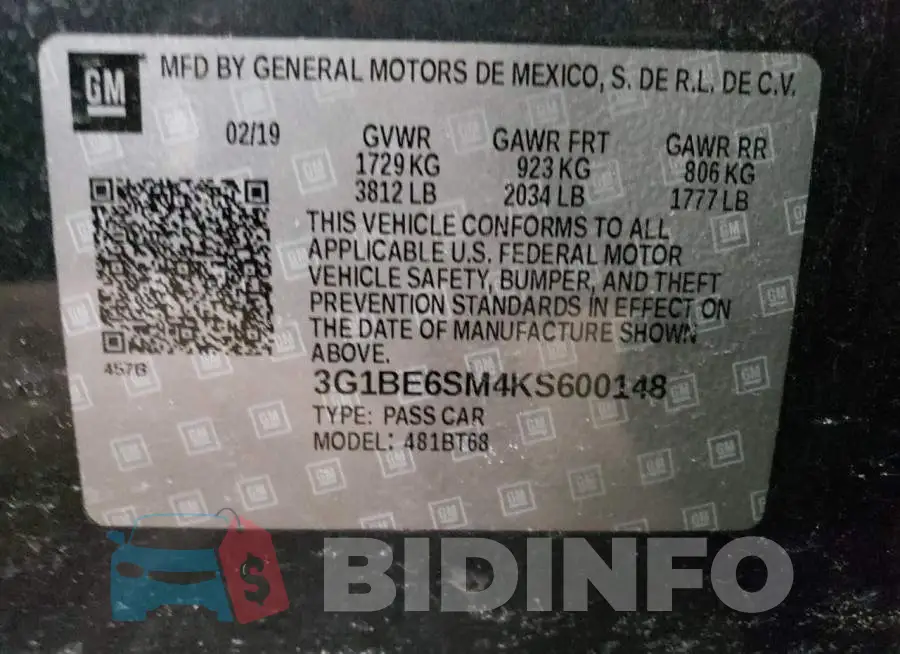 3G1BE6SM4KS600148 Photo# 13