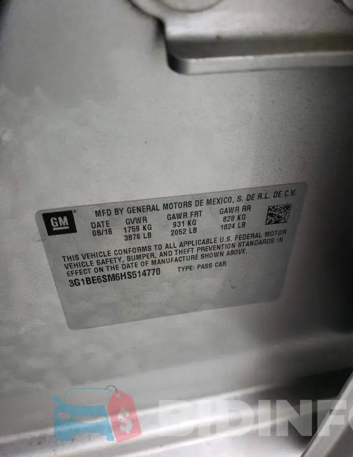 3G1BE6SM6HS514770 Photo# 12