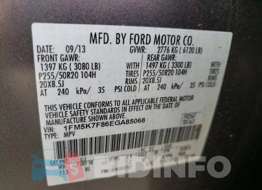 1FM5K7F86EGA85068 Photo# 13
