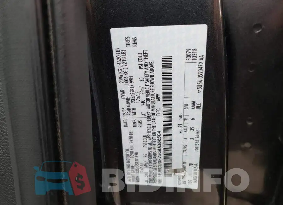 1FMCU0F75GUB88504 Photo# 12