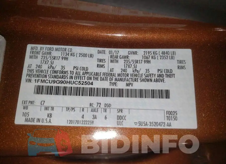 1FMCU9G90HUC52504 Photo# 13