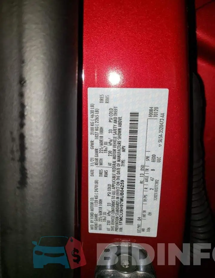 1FMCU9H97MUB04259 Photo# 14