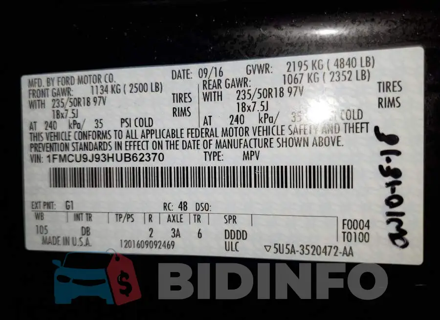 1FMCU9J93HUB62370 Photo# 12