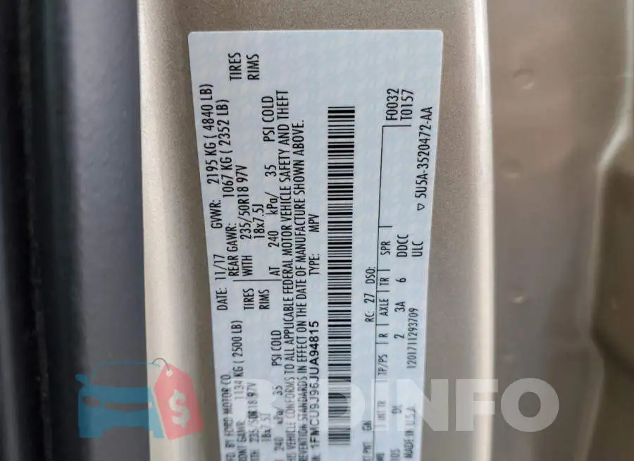 1FMCU9J96JUA94815 Photo# 12