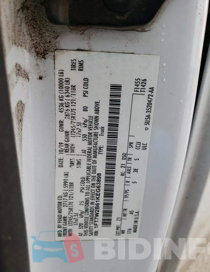 1FT7W2B61KEG63898 Photo# 12