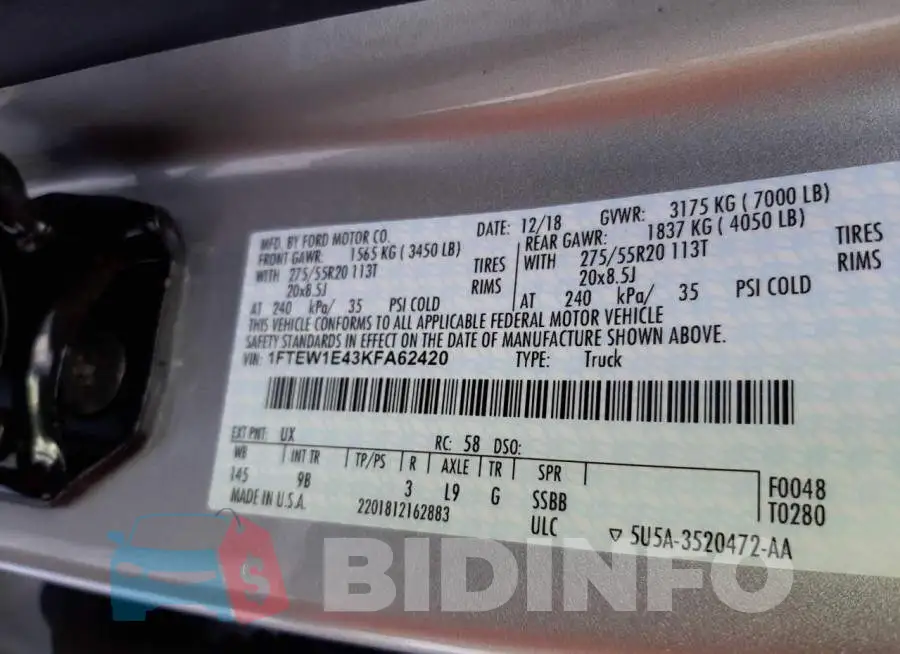 1FTEW1E43KFA62420 Photo# 12