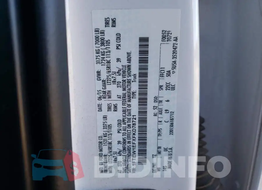 1FTEW1EFXFKD78721 Photo# 13