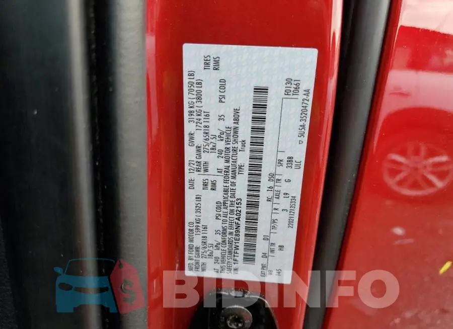 1FTFW1E89NFA02153 Photo# 12
