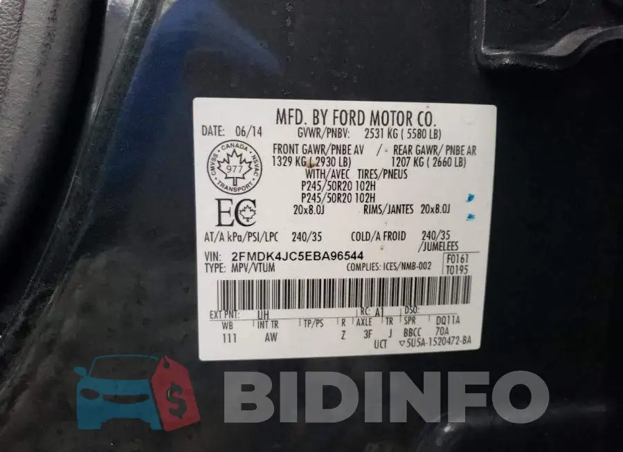 2FMDK4JC5EBA96544 Photo# 13