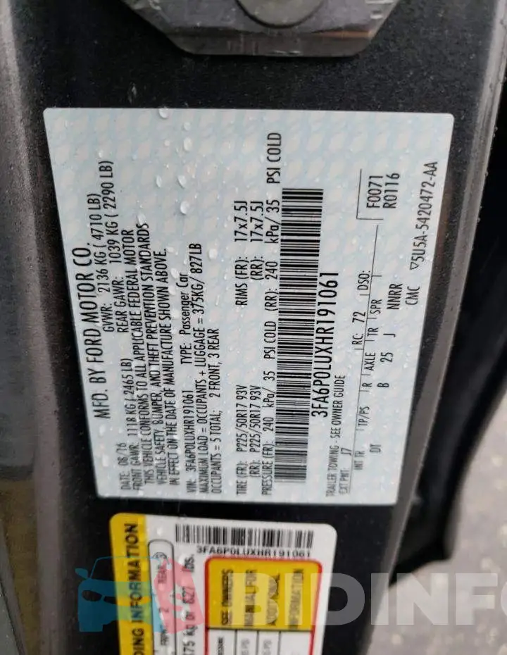 3FA6P0LUXHR191061 Photo# 13