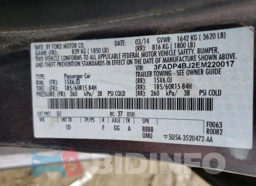 3FADP4BJ2EM220017 Photo# 12