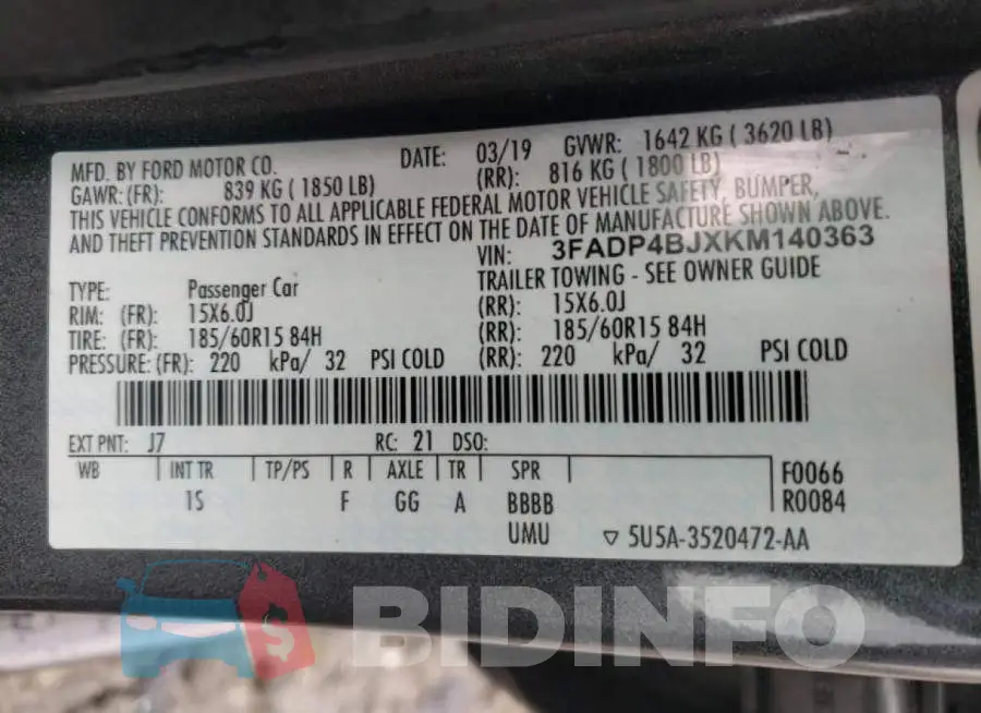 3FADP4BJXKM140363 Photo# 12
