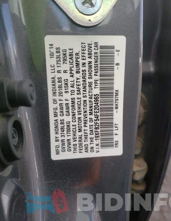 19XFB2F54FE204965 Photo# 12