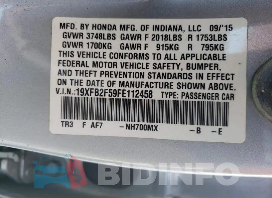 19XFB2F59FE112458 Photo# 12