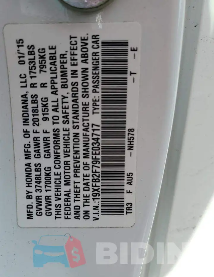 19XFB2F79FE034717 Photo# 12
