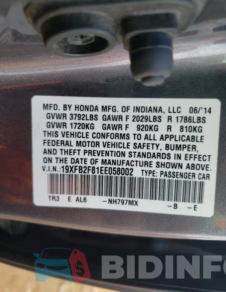 19XFB2F81EE058002 Photo# 12