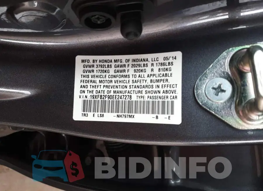 19XFB2F90EE247278 Photo# 10