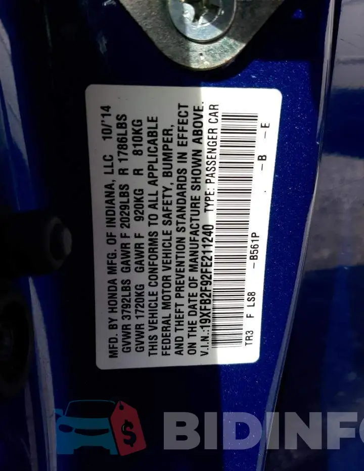 19XFB2F92FE211240 Photo# 13