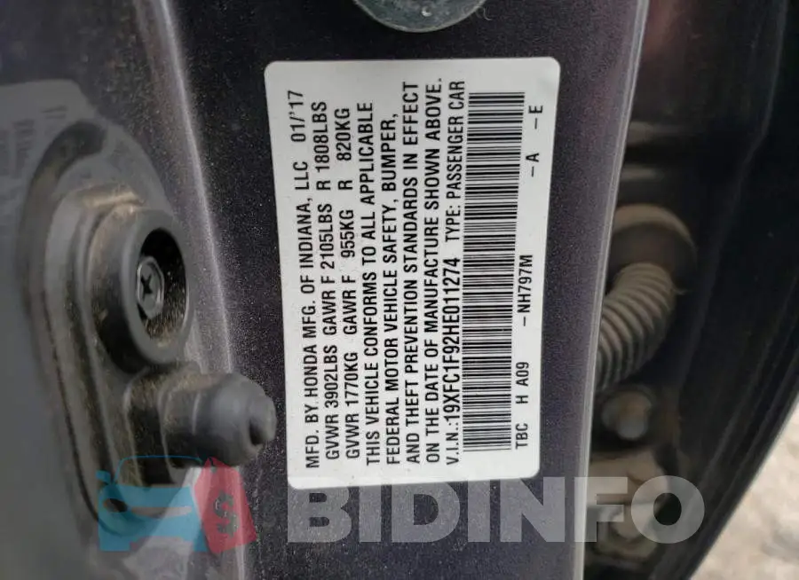 19XFC1F92HE011274 Photo# 12