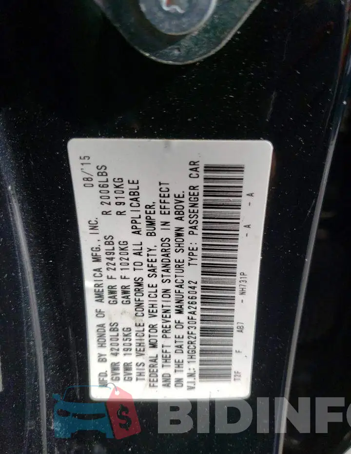 1HGCR2F30FA266042 Photo# 12