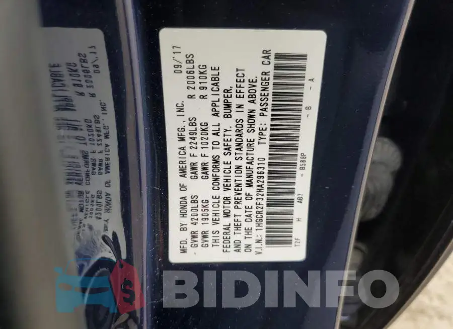 1HGCR2F32HA296310 Photo# 13