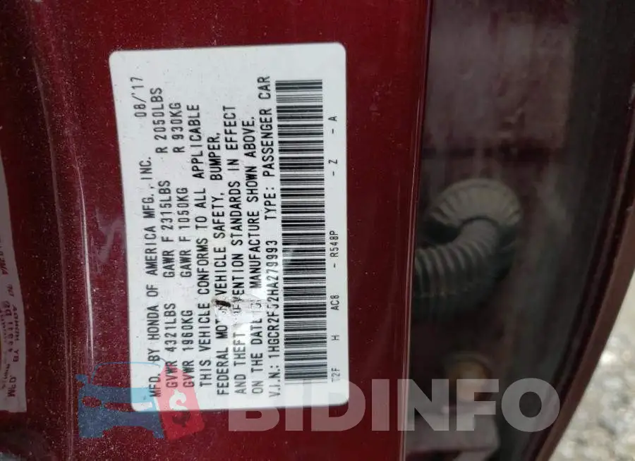 1HGCR2F52HA279993 Photo# 12