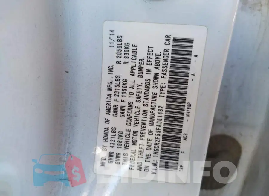 1HGCR2F59FA061482 Photo# 10