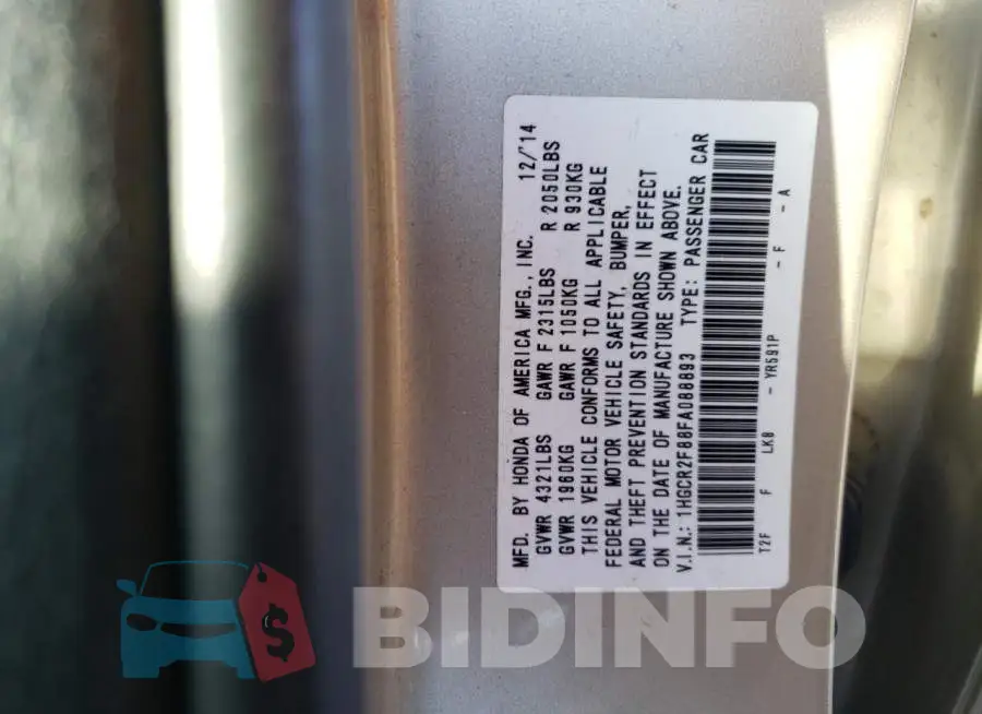1HGCR2F88FA088893 Photo# 12