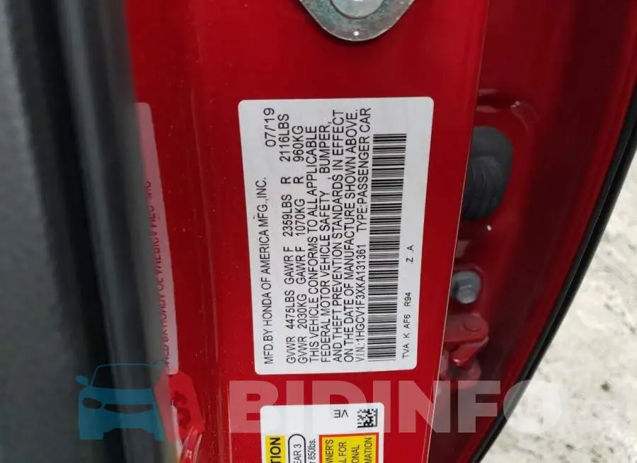 1HGCV1F3XKA131361 Photo# 12