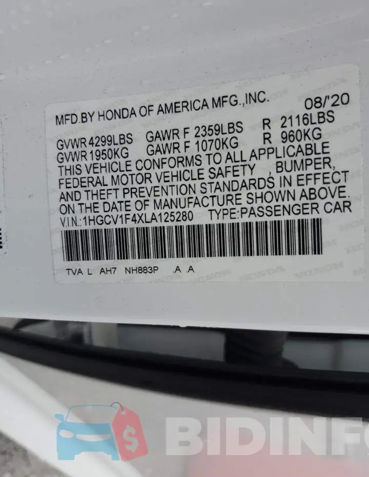 1HGCV1F4XLA125280 Photo# 12