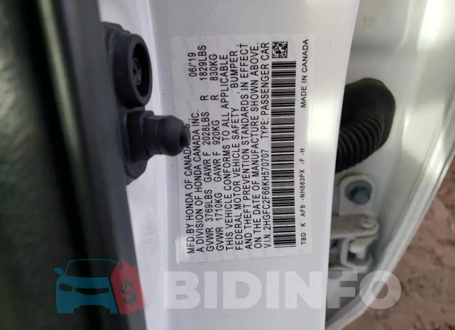 2HGFC2F66KH570707 Photo# 12