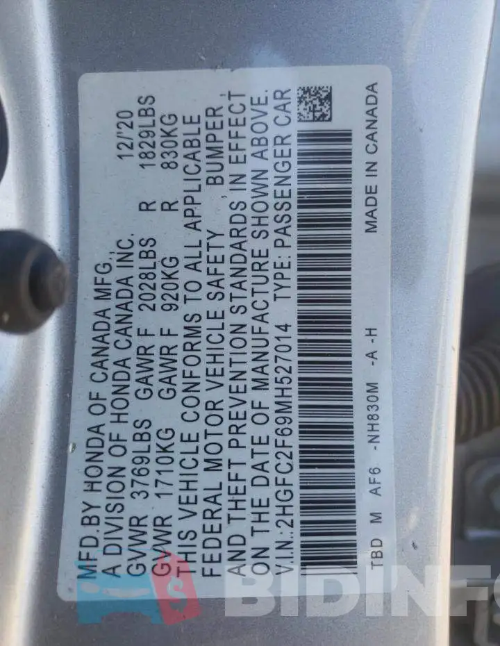 2HGFC2F69MH527014 Photo# 13