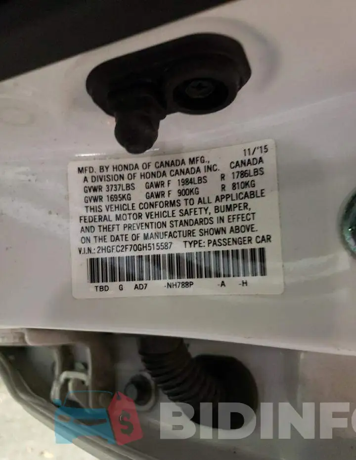 2HGFC2F70GH515587 Photo# 12