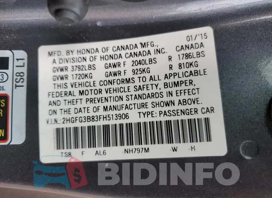 2HGFG3B83FH513906 Photo# 12