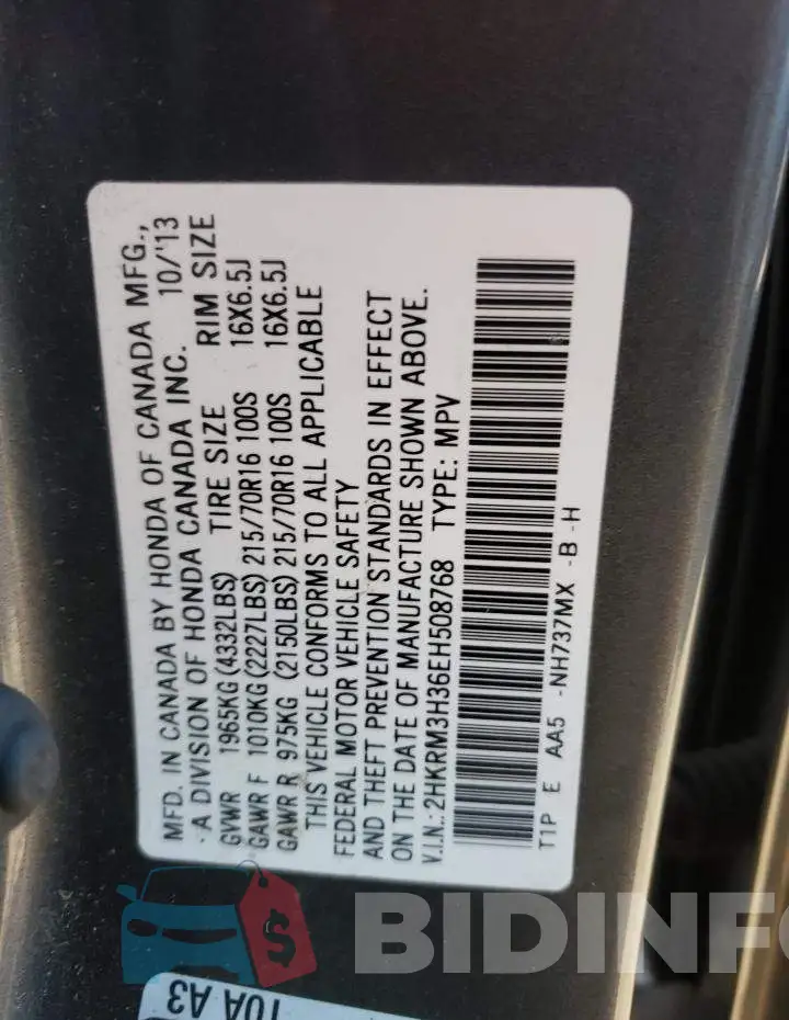 2HKRM3H36EH508768 Photo# 12