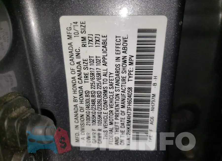 2HKRM4H73FH604058 Photo# 13
