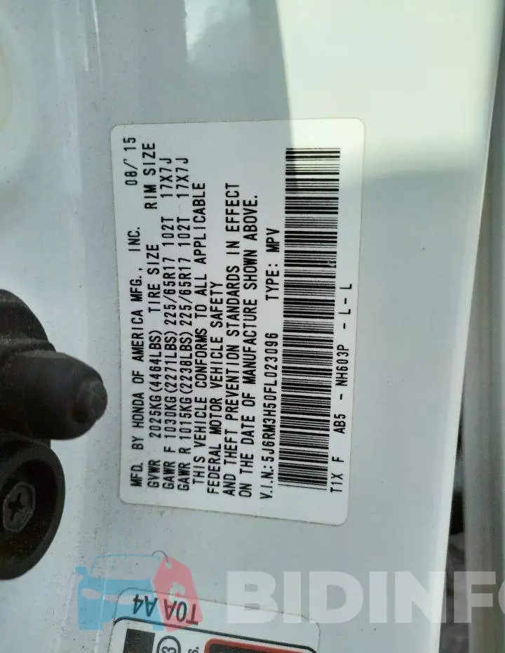 5J6RM3H50FL023096 Photo# 14