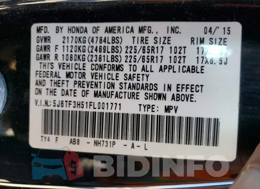 5J6TF3H51FL001771 Photo# 12