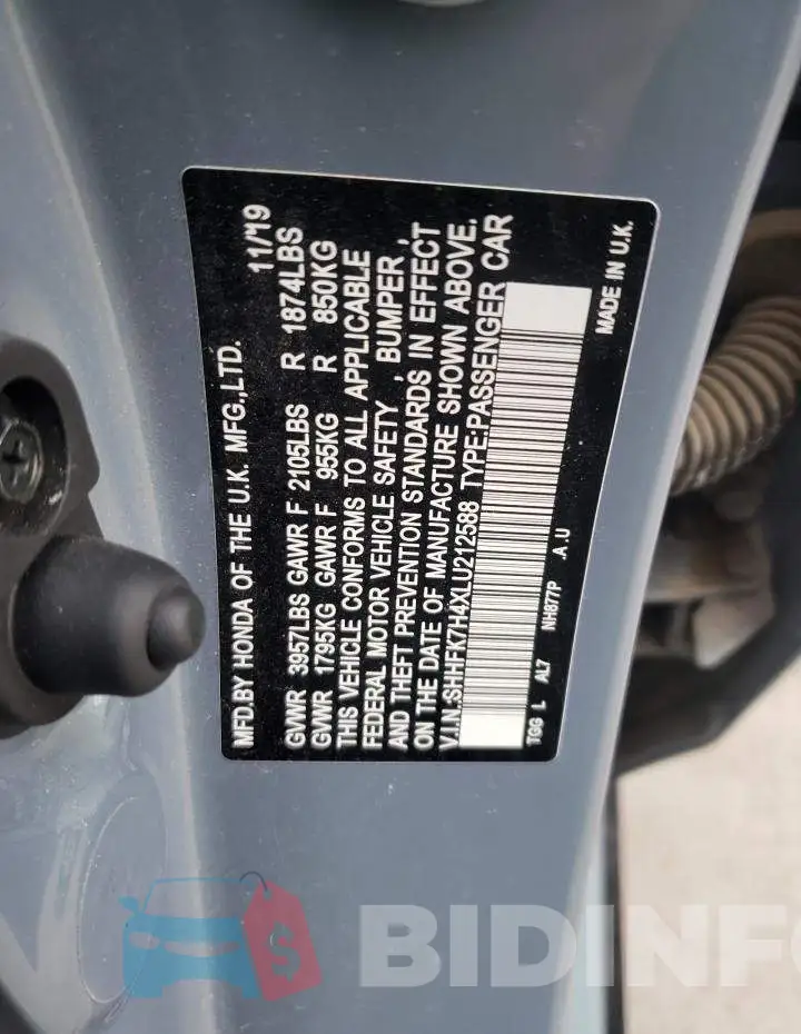 SHHFK7H4XLU212588 Photo# 12