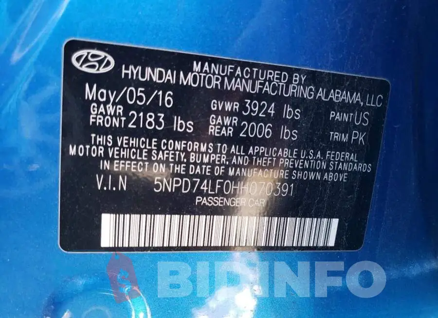 5NPD74LF0HH070391 Photo# 12