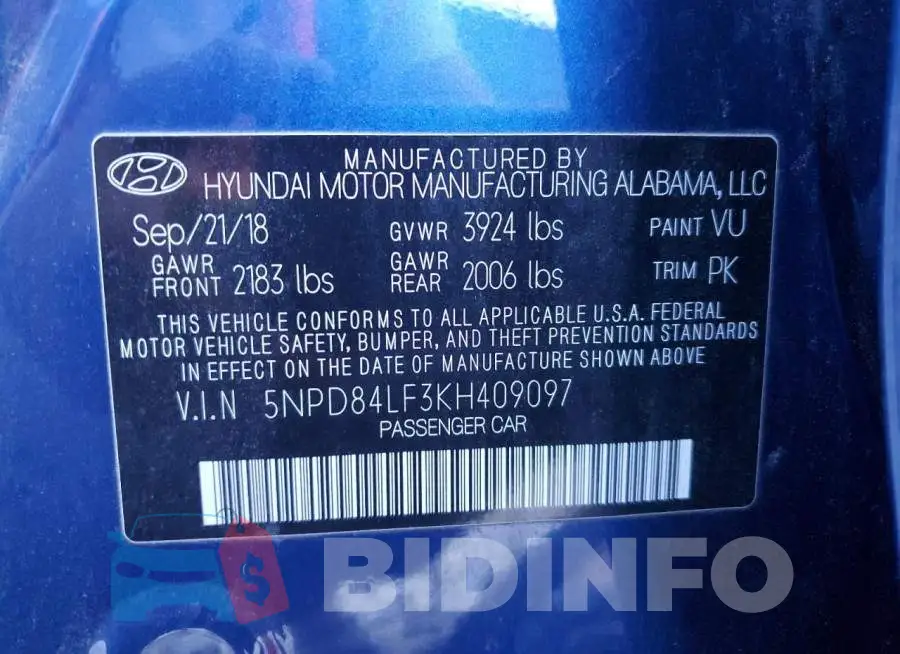 5NPD84LF3KH409097 Photo# 12