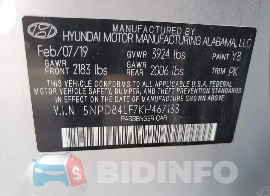 5NPD84LF7KH467133 Photo# 12