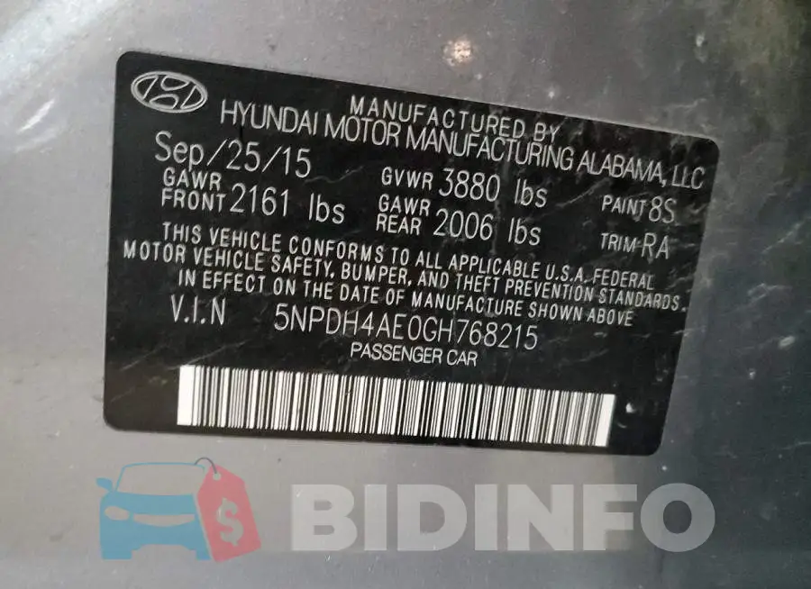 5NPDH4AE0GH768215 Photo# 13