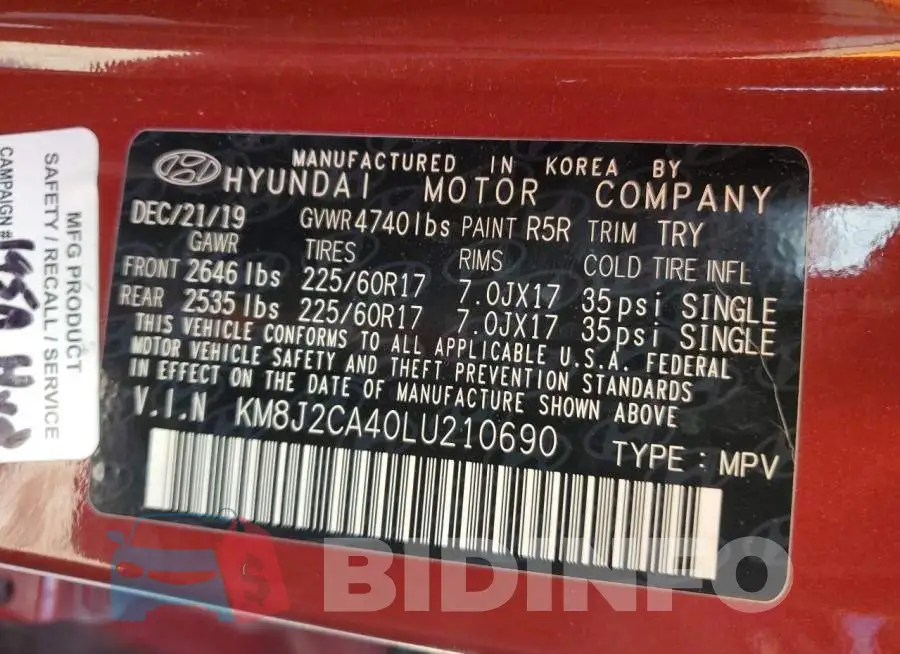 KM8J2CA40LU210690 Photo# 13