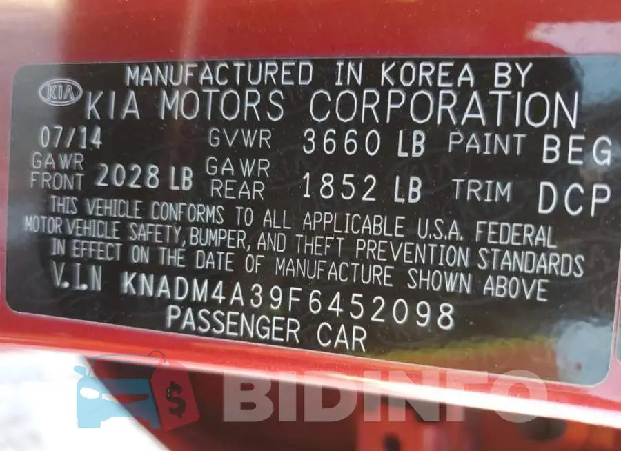 KNADM4A39F6452098 Photo# 13