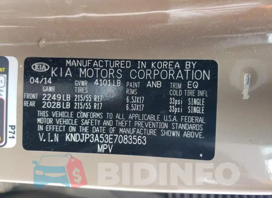 KNDJP3A53E7083563 Photo# 12