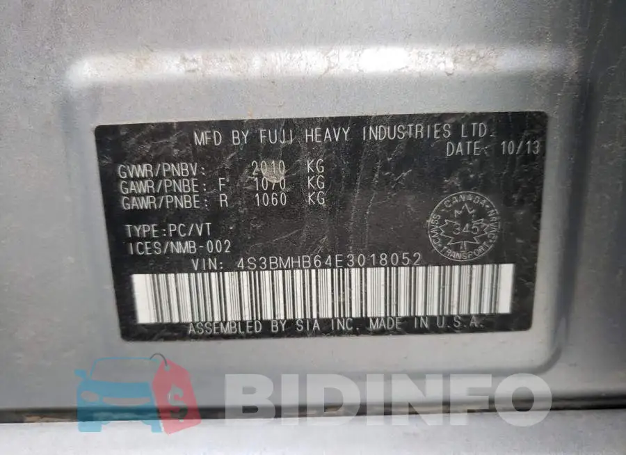 4S3BMHB64E3018052 Photo# 12