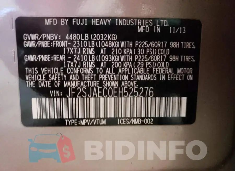 JF2SJAEC0EH525276 Photo# 13