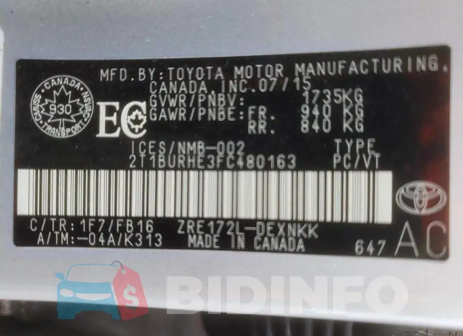 2T1BURHE3FC480163 Photo# 13