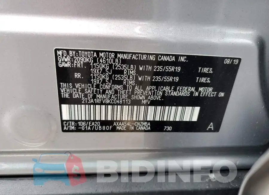 2T3A1RFV8KC048113 Photo# 12